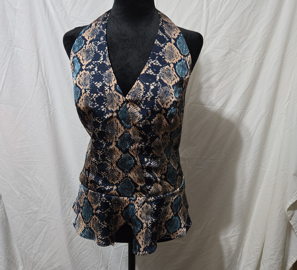 Guess Brown and Black Asymmetrical Peplum Blouse